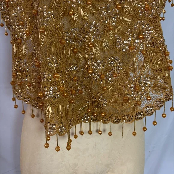 Vintage gold beaded sequin bolero shrug cape top one size glam - Picture 2 of 7